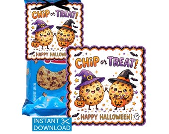 Halloween Chip or Treat Cookie Tags, Classroom Treats, Teacher Favors, Halloween Party, Instant Download