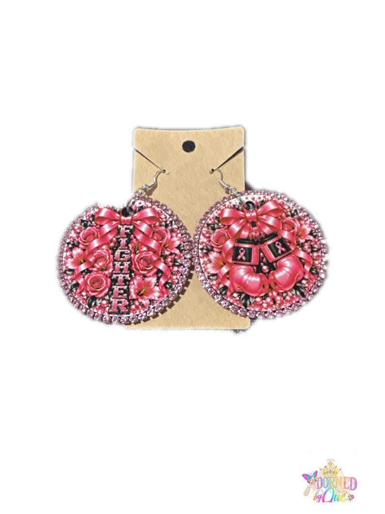 Pendientes de concienciación sobre el cáncer de mama, pendientes de guantes de boxeo con lazo rosa, regalo para supervivientes de cáncer de mama. imagen 2