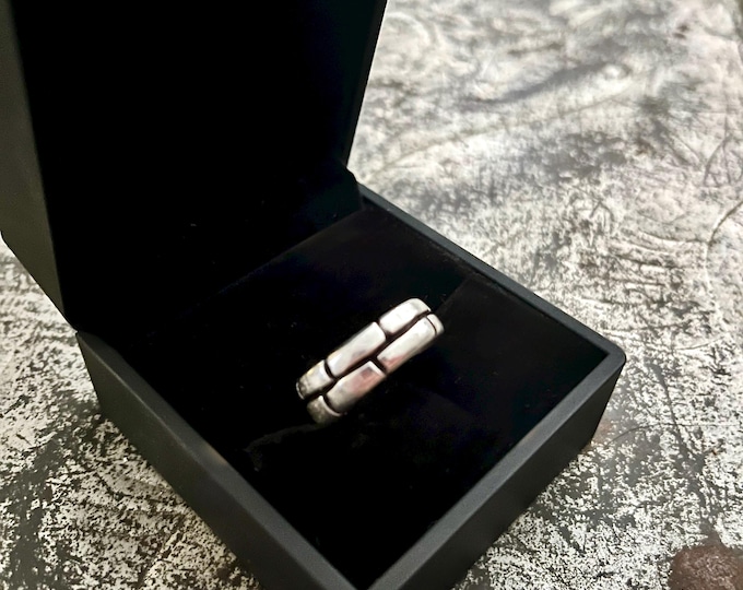 Handmade Sterling Silver Cobblestone Ring, Oxidized Textured Band, Custom Size
