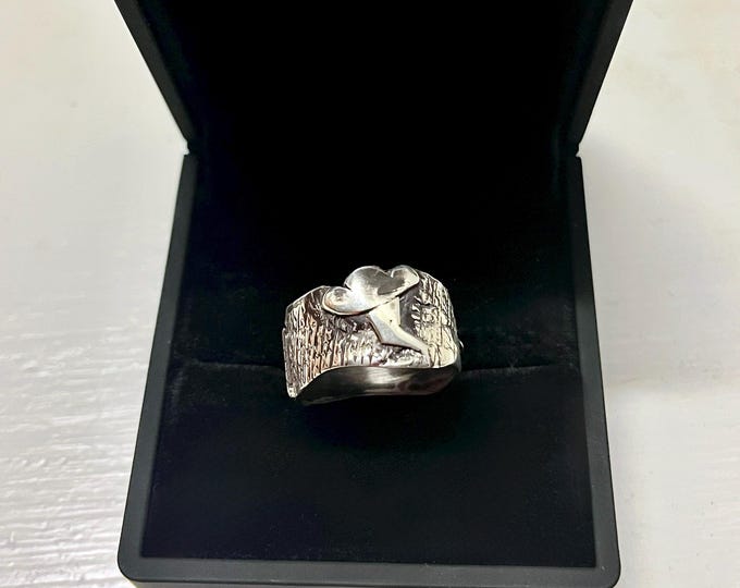 Sterling Silver Storm Ring, Tornado Lightning Bird Storytelling Band (Made to Order)