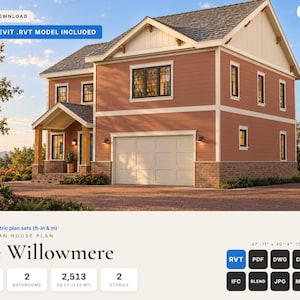 Craftsman House Plan, 3 Bedrooms, 2,513 Sq Ft, Native Revit & PDF