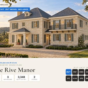 French Country House Plan, 4 Bedrooms, 3,348 Sq Ft, Native Revit & PDF