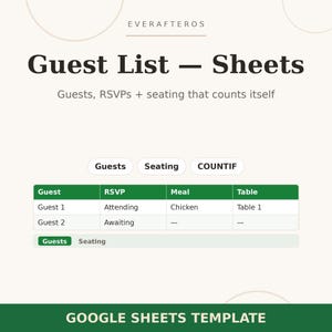 Wedding Guest List Spreadsheet Google Sheets Template | Seating Chart & RSVP Tracker | Meal Choices and Headcounts