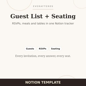 Wedding Guest List Tracker Notion Template | Seating Chart Planner | RSVP Tracker with Meal Choices