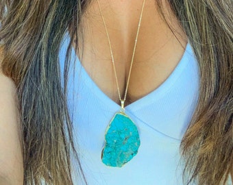 18K Gold Turquoise Pendant Necklace