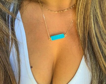 18K Gold Turquoise Bar Necklace