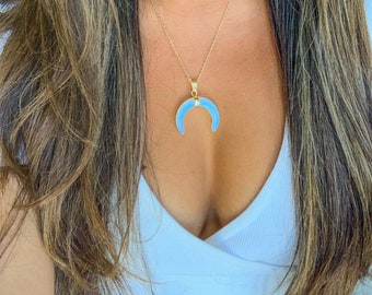 18K Gold Opal Horn Necklace