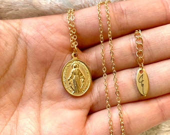 18K Gold Virgin Mary Necklace