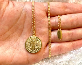 18K Gold Saint Benedict Coin Necklace