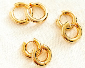 18K Gold Plated Thick Hoop Earrings 20mm 23mm 26mm