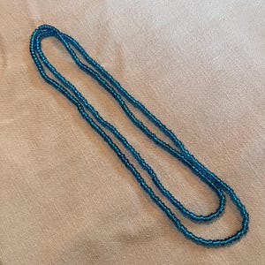 Handmade Teal Seed Bead Necklace 32" Continuous Loop • Artisan Crafted Multi-Strand Boho Endless Layering Strand or Wrap Bracelet