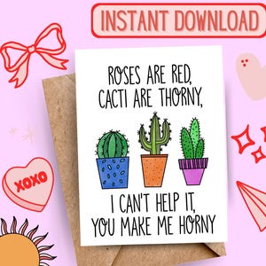 THUIS AFDRUKKEN, ongepaste kaart, verjaardagskaart, jubileumkaart, onbeleefde kaart, volwassen humor, Valentijnsdag, romantische kaart, cactus, plant