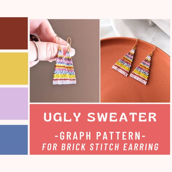 Ugly Sweater Beaded Pattern, Folk Pattern, Earring Graph, Earring Chart, Brick Stitch, Double Brick Stitch Pattern, Christmas beading idea