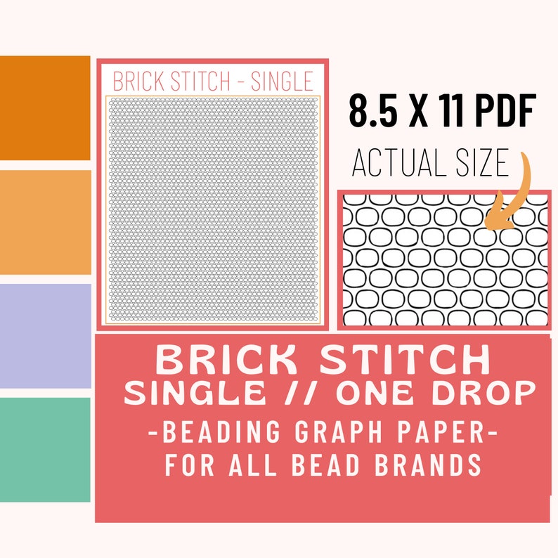 Brick Stitch Beading Graph Paper, Beading Pattern, Beading, Graphing Paper, Design Sheet, Pattern Sheet, Printable Pattern, for Procreate image 1