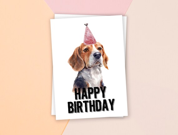 PRINTABLE Beagle Card Birthday Card Happy Birthday Card Dog | Etsy