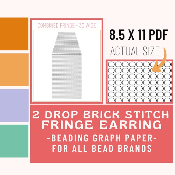 Fringe // 2 Drop Brick Stitch Beading Graph Paper, Beading Pattern, Tutorial, Graphing Paper, Design, Pattern Sheet, Printable, Procreate