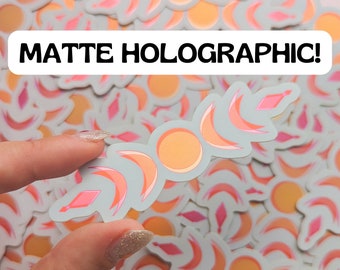 Holographic Moon Phase Sticker, Waterbottle Sticker, Hydro flask sticker, artwork, rainbow, pastel, Geometric, Moon phase sticker, moons