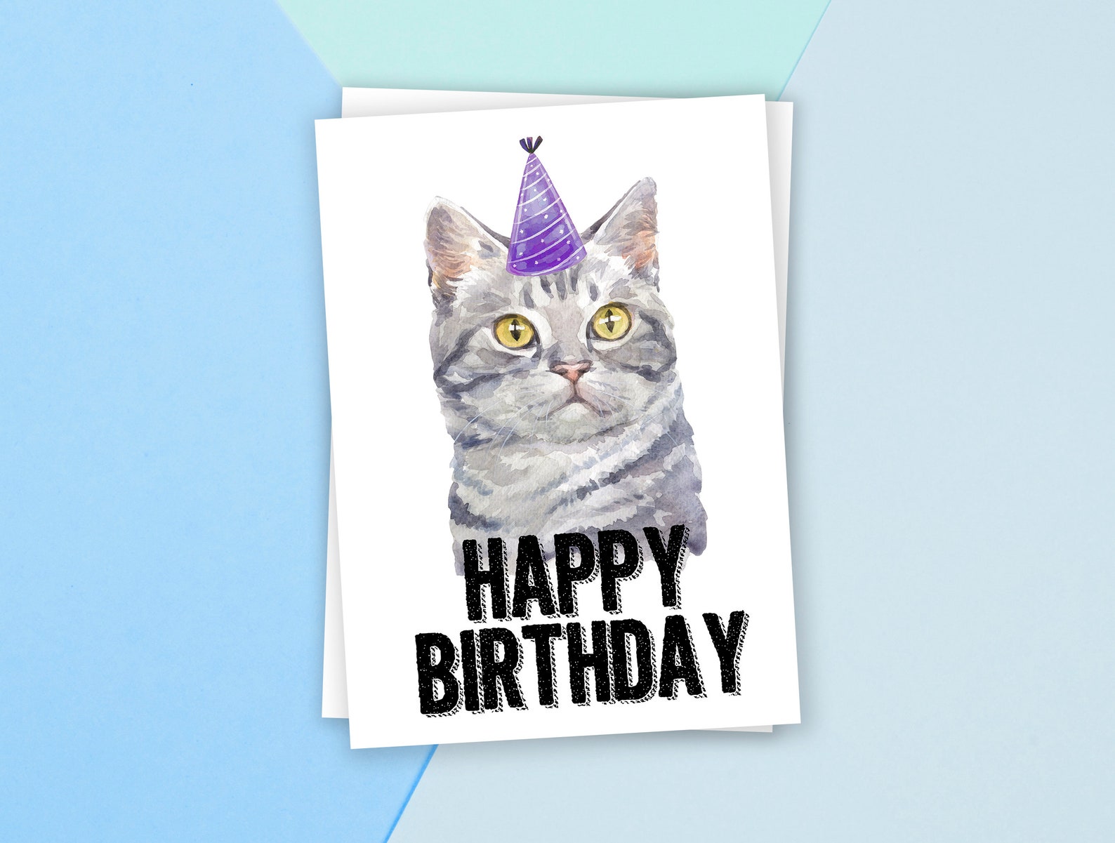 PRINTABLE Gray Tabby Cat Birthday Card Happy Birthday Card - Etsy