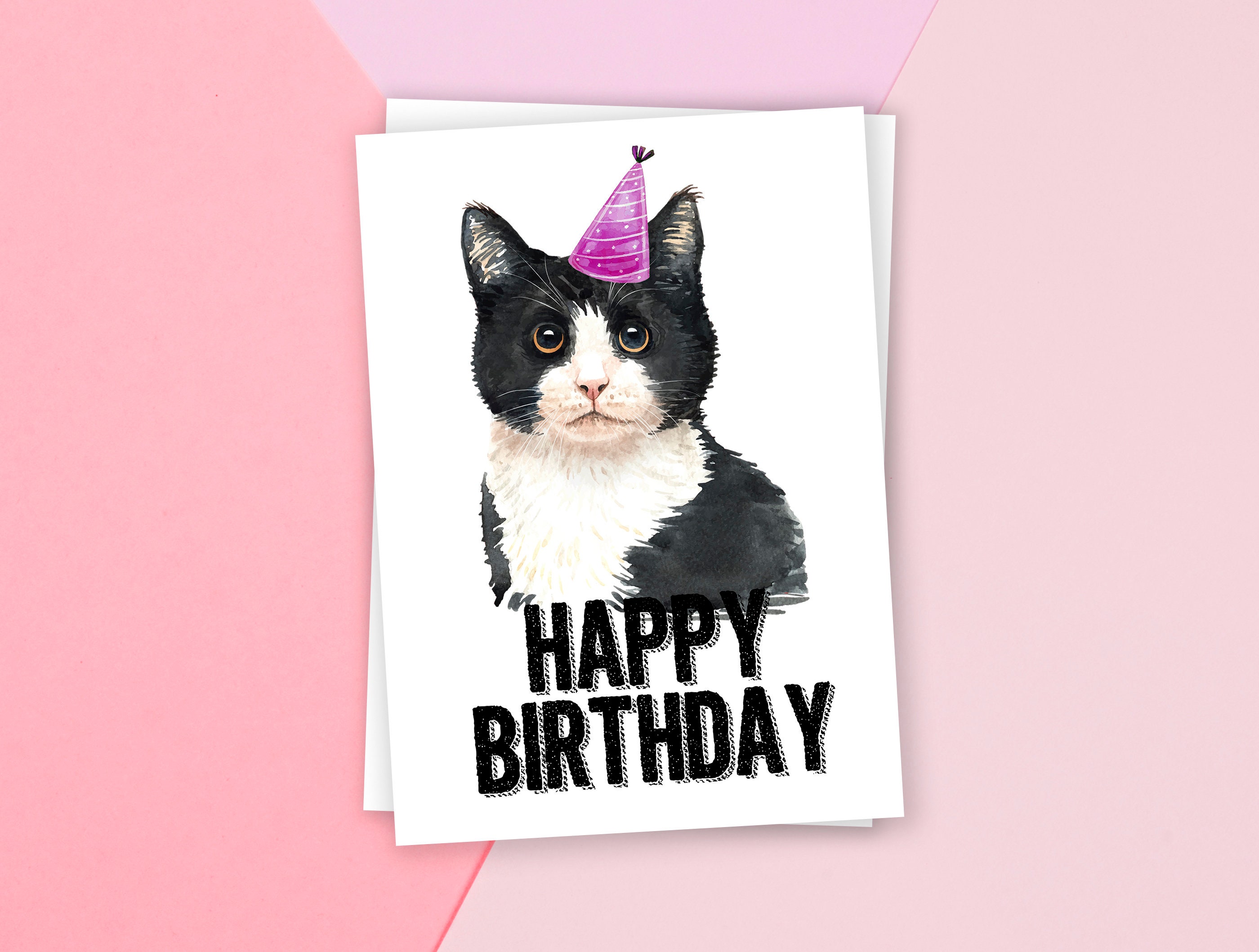 Tuxedo Cat Birthday Card Happy Birthday Card Animal | Etsy