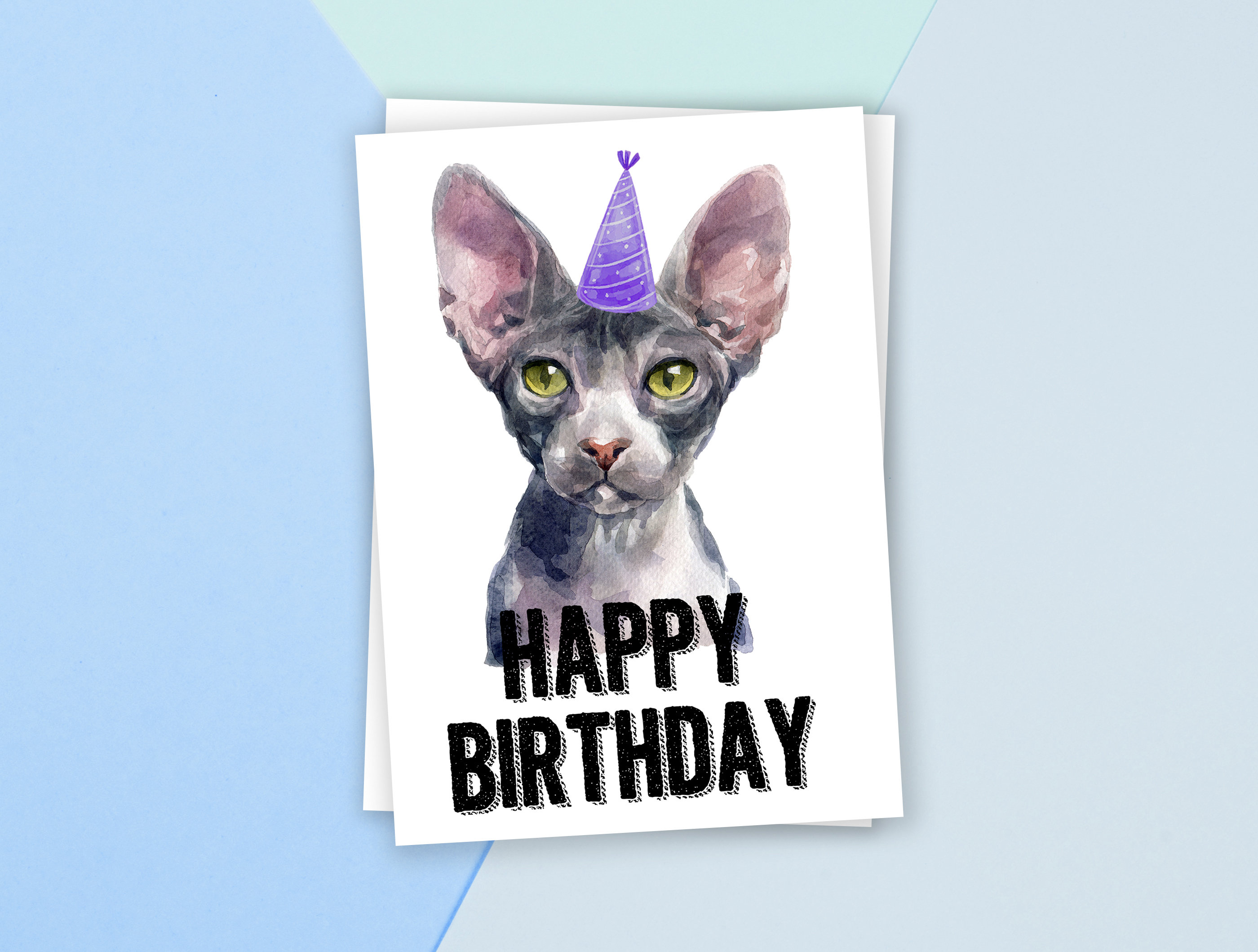 PRINTABLE Sphinx Hairless Cat Birthday Card Happy Birthday Etsy Hong Kong