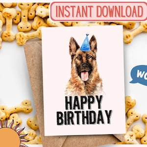 PRINTABLE German Shepard, Birthday Card, Happy Birthday Card, Dog Birthday, Dog Card, Animal Card, Dog Lover, Animal lover, Puppy