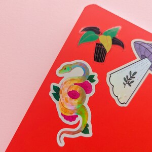 Holographic Snake Sticker, Waterbottle Sticker, Hydro flask sticker, snake, artwork, holo, rainbow, pastel, floral, cute snake, snek, corn image 2