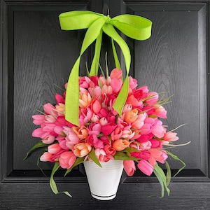 Spring wreath Mother's Day gift wreaths for front door tulips ombre Summer basket image 2