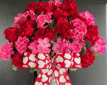 Summer wreath, Red Geranium basket, Spring wreaths for front door, Valentine wreath, wreaths for front door wreaths birch bark