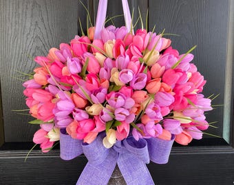Tulip Door Hanger: Spring Lavender Purple Pink Wreath, Mother's Day Gift