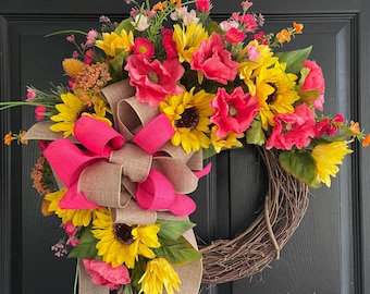 Summer wreaths for front door wreath decorations, All Year Round wreath, 4 Seasons, Sunflowers