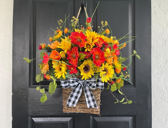 Sunflower Wreath: Summer Spring Door Hanger with Artificial Flowers