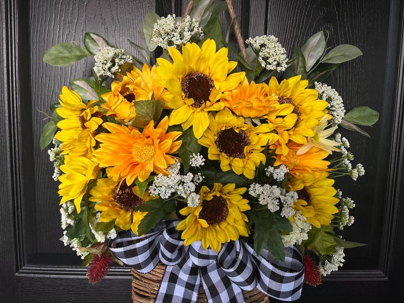 Sunflower Wreath: Summer Spring Door Hanger with Artificial Flowers 画像 16