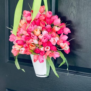 Spring wreath Mother's Day gift wreaths for front door tulips ombre Summer basket image 6