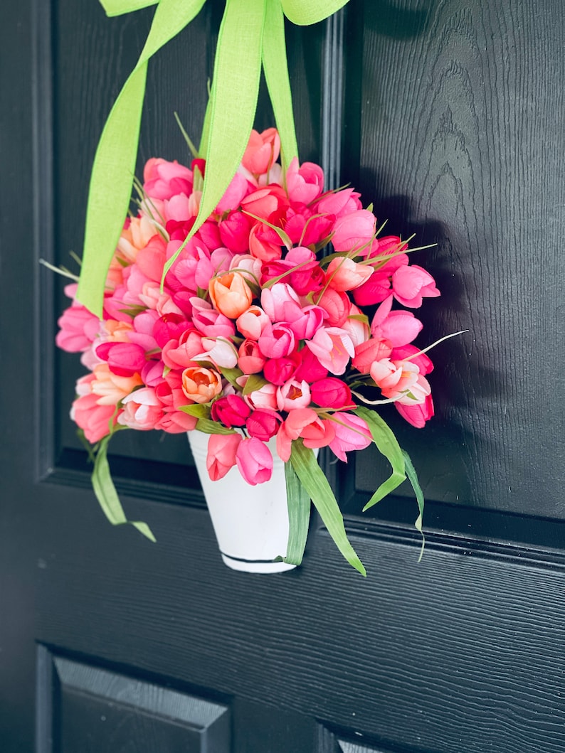 Spring wreath Mother's Day gift wreaths for front door tulips ombre Summer basket image 6