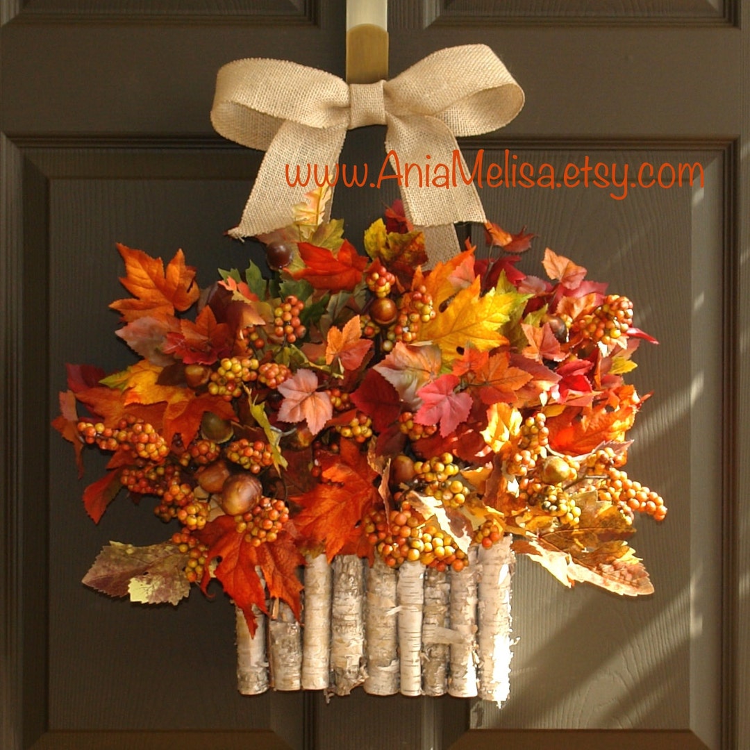 Fall Berry Wreath With Birch Bark Vase – Autumn Thanksgiving Decor - Etsy