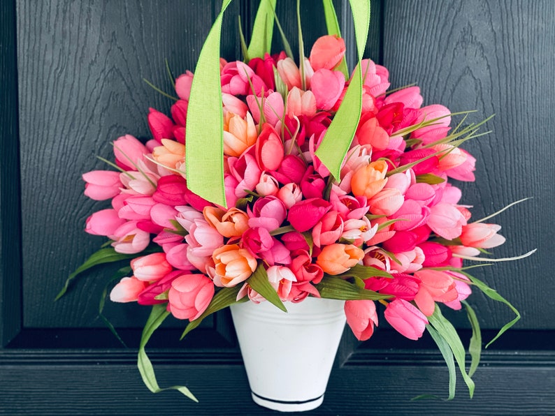 Spring wreath Mother's Day gift wreaths for front door tulips ombre Summer basket image 5