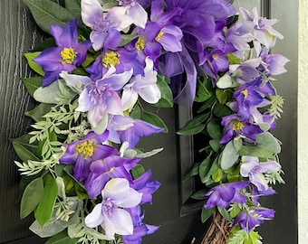 Lavender Purple Sage Clematis Wreath for Front Door Spring Summer