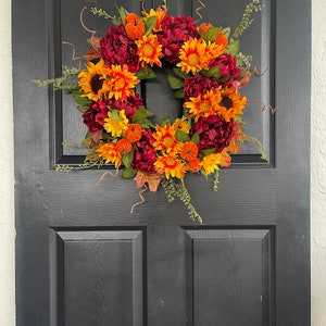 Sunflower Peony Fall Wreath: Thanksgiving Front Door Decor image 2