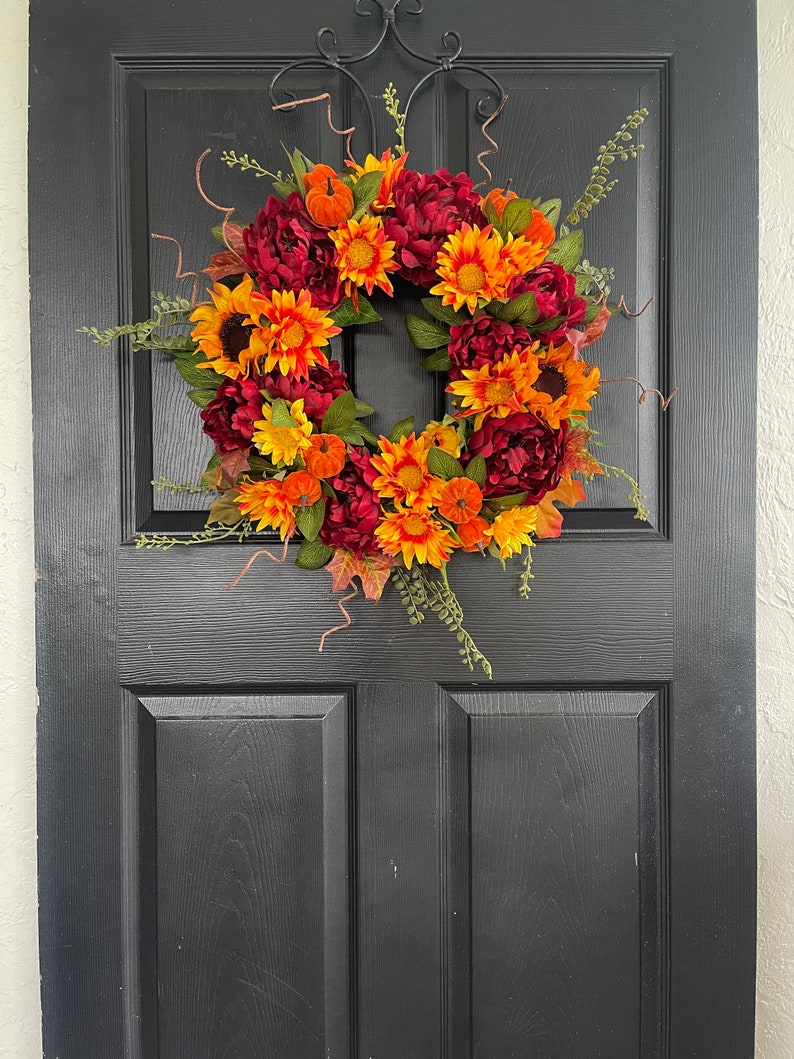Sunflower Peony Fall Wreath: Thanksgiving Front Door Decor image 2