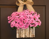 spring wreath summer wreaths Mother's day wreaths roses wreaths front door decorations rustic barn birch bark vases flowers vases for mom