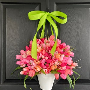 Spring wreath Mother's Day gift wreaths for front door tulips ombre Summer basket image 8