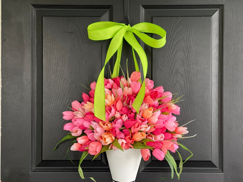 Spring wreath Mother's Day gift wreaths for front door tulips ombre Summer basket image 8