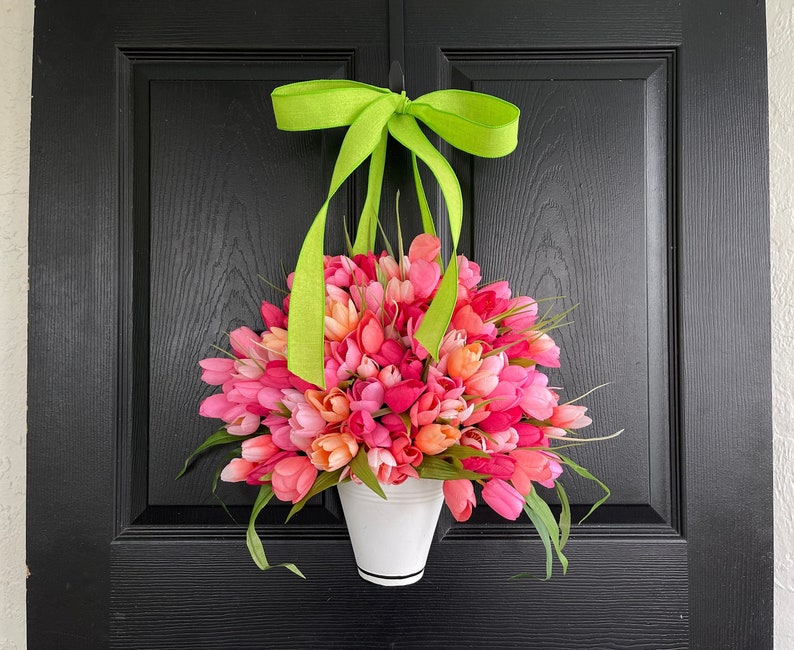 Spring wreath Mother's Day gift wreaths for front door tulips ombre Summer basket image 2