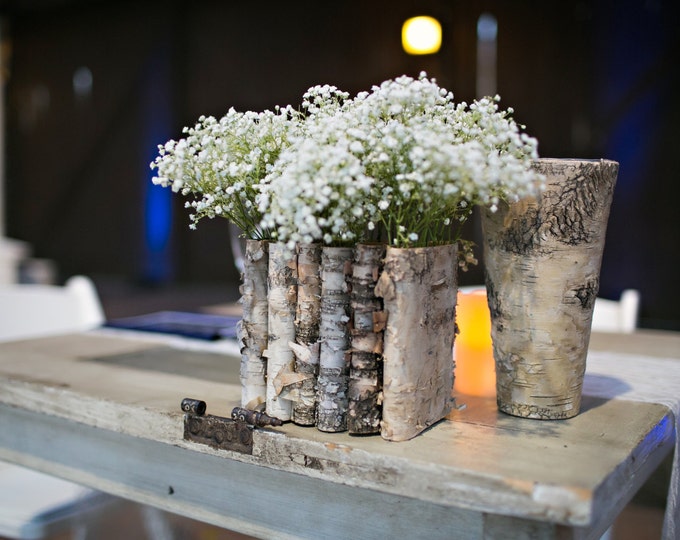 Birch Bark Wood Vases Wedding Table Decor Flower Pot Rustic Etsy