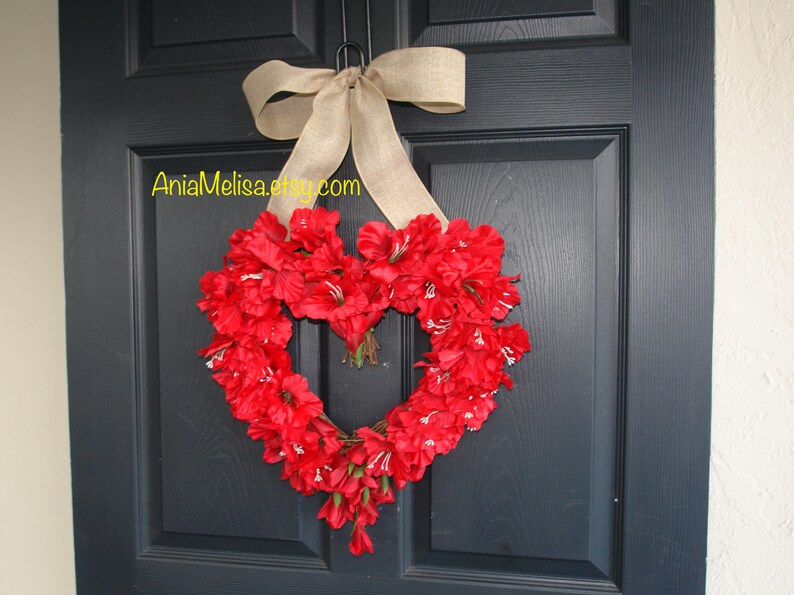 front door decorations Wedding door wreath Spring wreath Mothr/'s Day wreath red heart wreath wreaths floral gifts