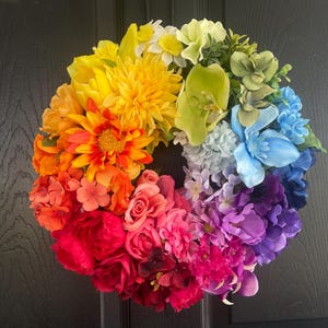 Rainbow Front door wreaths for Summer door wreath for front door wreath decorations, All Year Round wreath, 4 Seasons