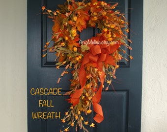 Fall Wreaths for Front Door: Welcome Thanksgiving Wreaths, Autumn Swag Home Decor Orange Brown