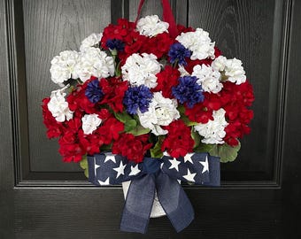 250 Anniversary Patriotic Front Door Wreath Red White Blue US Flag 4th of July