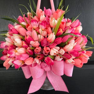 Spring Wreath for Front Door Pink Red Lavender Tulips Valentine's Day Hanger