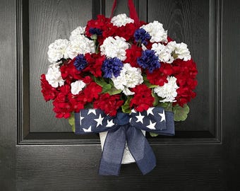 250 Anniversary Patriotic Front Door Wreath Red White Blue US Flag 4th of July